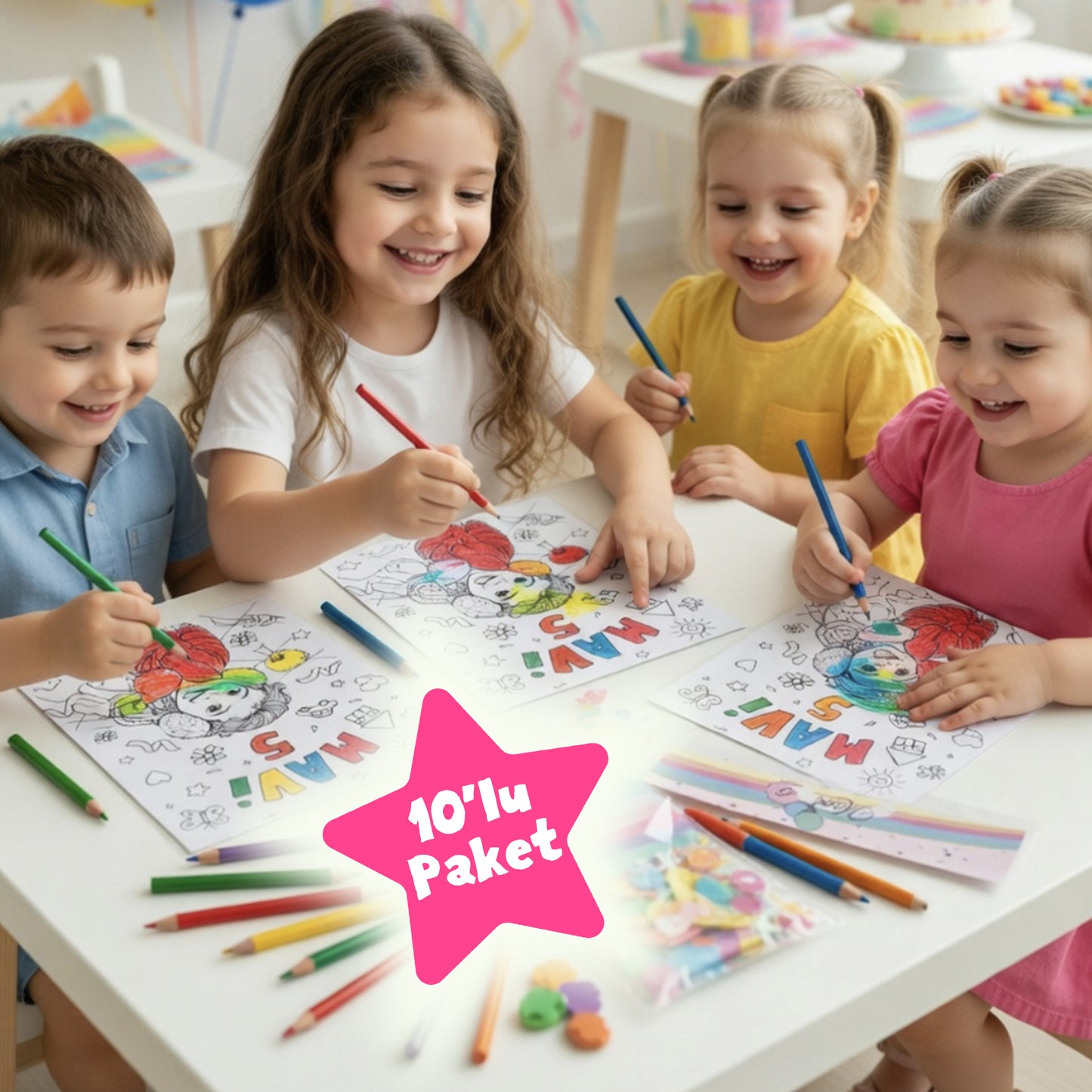 Kişiye Özel Boyama Kartı Seti (10 kişilik dağıtmalık)