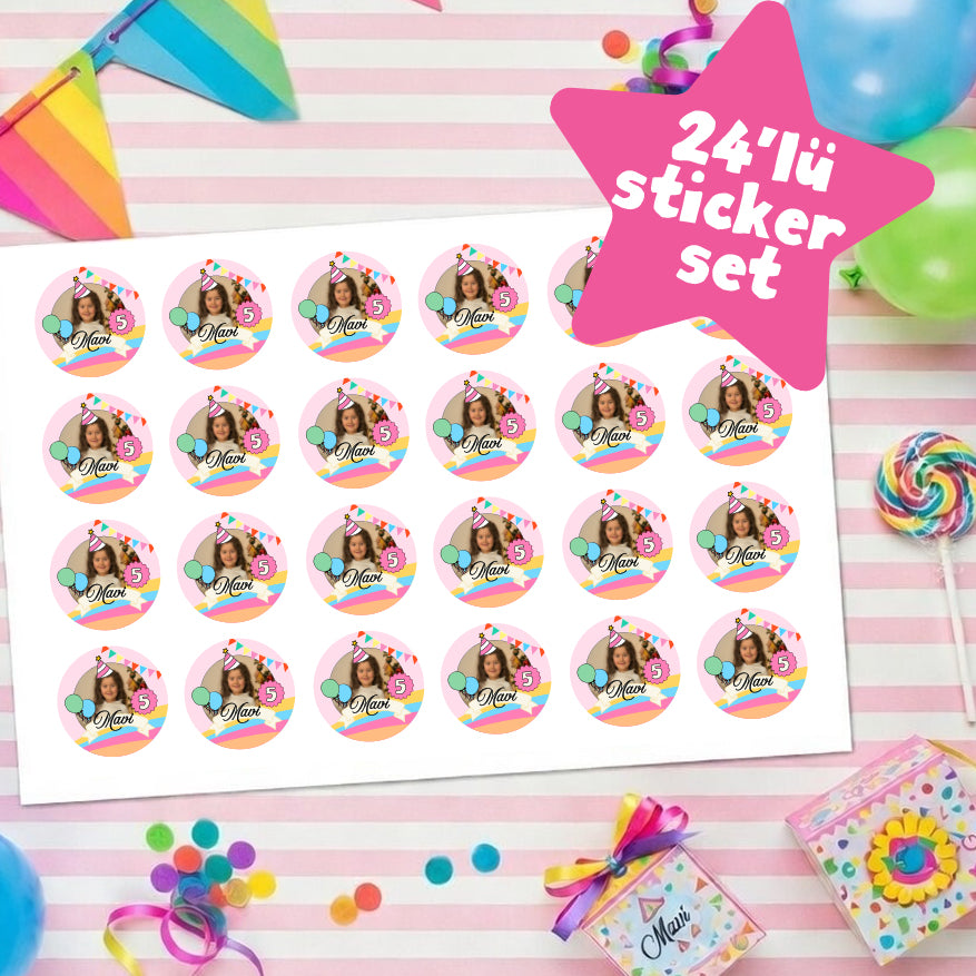 Party Girl 24'lü Sticker Set / 6 cm çap