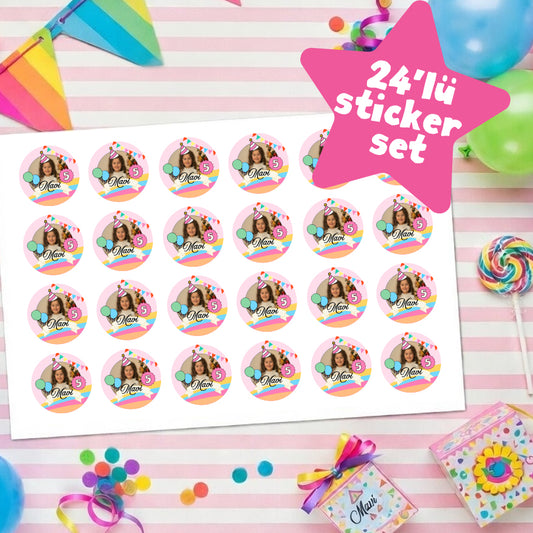 Party Girl 24'lü Sticker Set / 6 cm çap